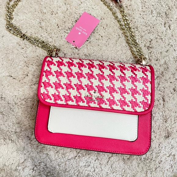 **Sold on Ebay** Kate Spade Flap Chain Crossbody Houndstooth Bikini Pink 👙 - Picture 2 of 8